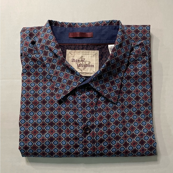 Age of Wisdom Shirt Mens Size XL Long Sleeve Button Up Flip Cuff Diamond Pattern - Picture 1 of 14